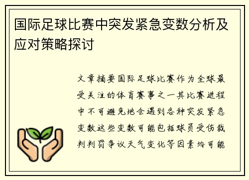 国际足球比赛中突发紧急变数分析及应对策略探讨