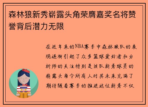 森林狼新秀崭露头角荣膺嘉奖名将赞誉背后潜力无限